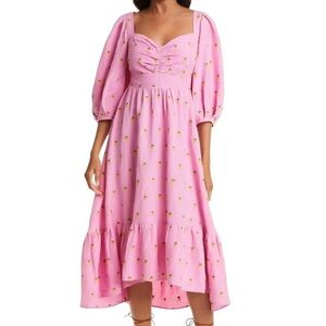 Farm Rio NEW Embroidered Pineapple Pink Midi Dress
